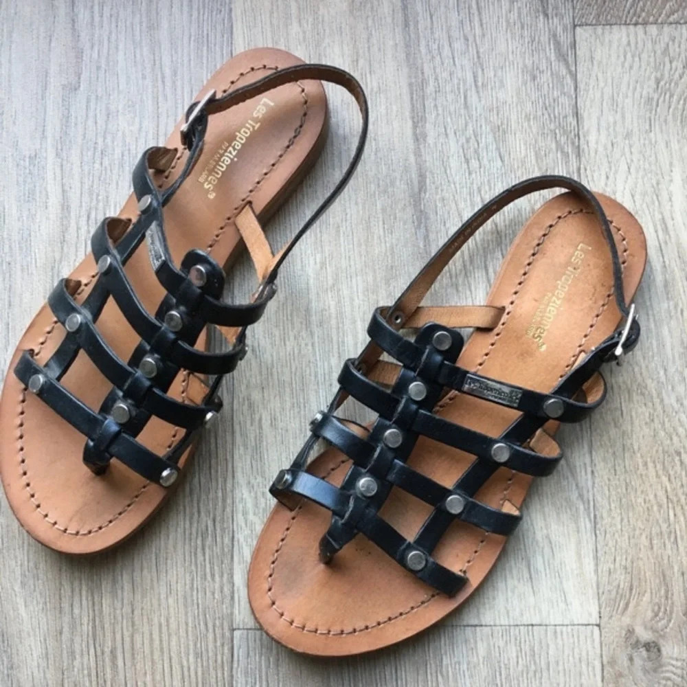 Sandales‎ Tropeziennes 7.5 black spartiates gold rivet